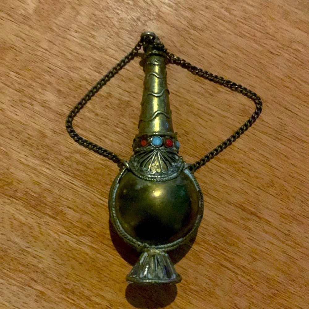 Unique Antique East Asia Brass Snuffer Amulet Pendant with Vintage Applicator